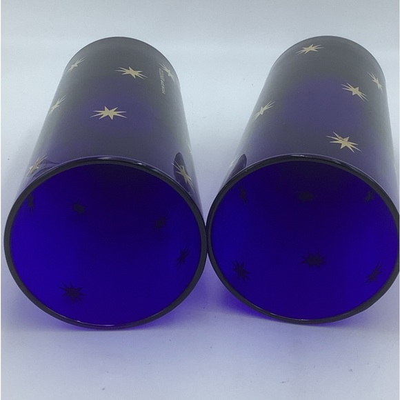 Two Culver Cobalt Blue with Gold Star Design 6 1/4” Glasses - Picture 7 of 9